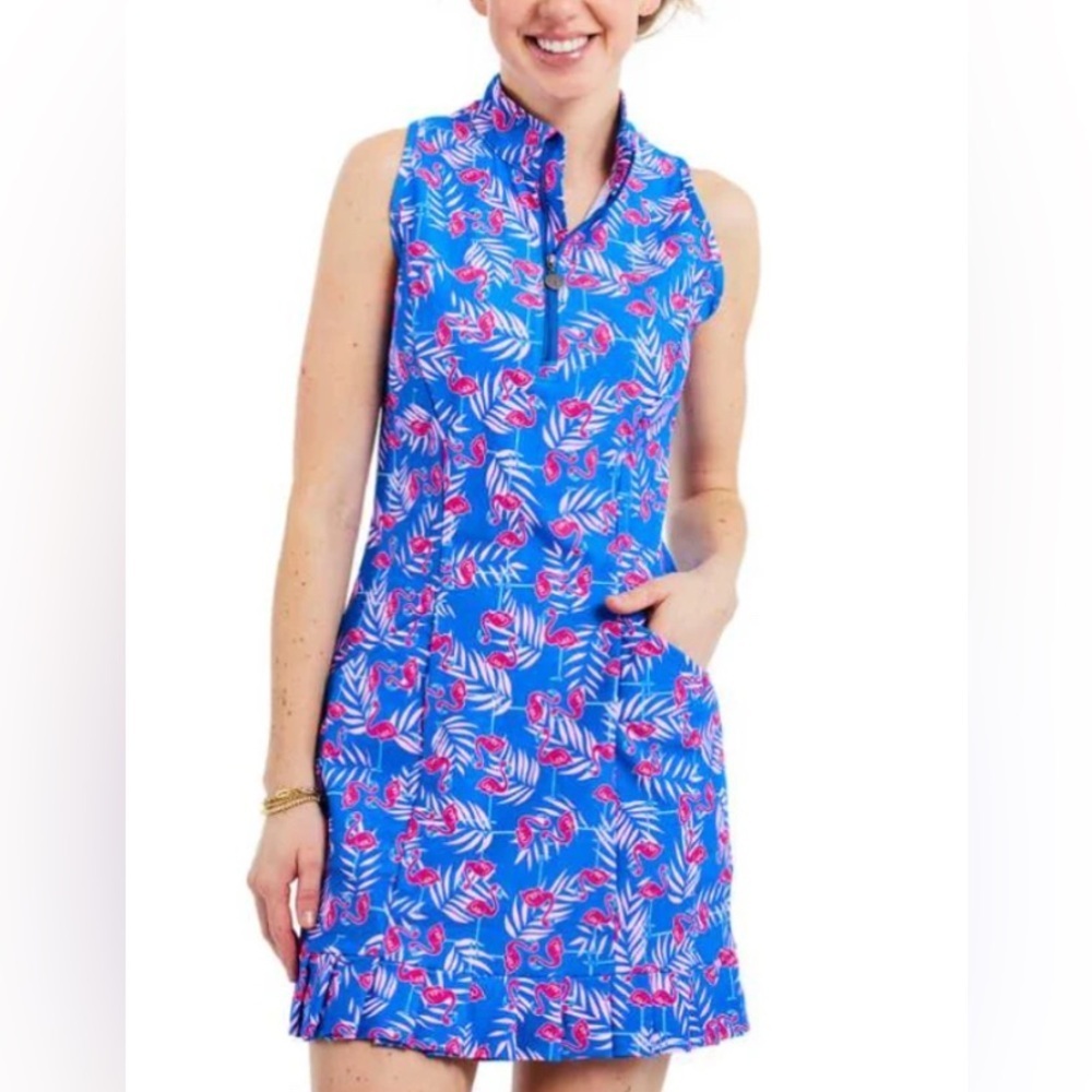 TZU TZU SHILOH Flamingo Blue Pink dress Tennis golf pleated Women’s Small Travel